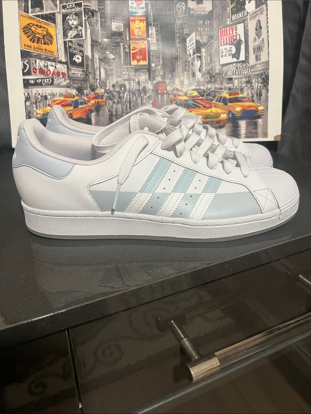 adidas White and Light Blue Low-Top Sneakers